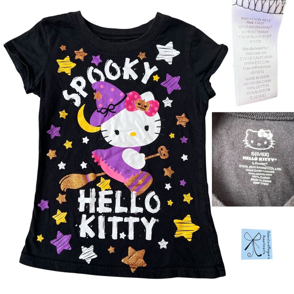 Sanrio Hello Kitty 2012 100% Cotton Halloween Witch T-Shirt Kids Sz S 6/6X